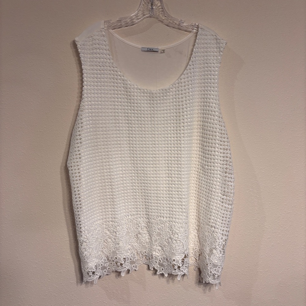Dex Women’s White Textured Lace Hem Tank Top SZ 3X NWT